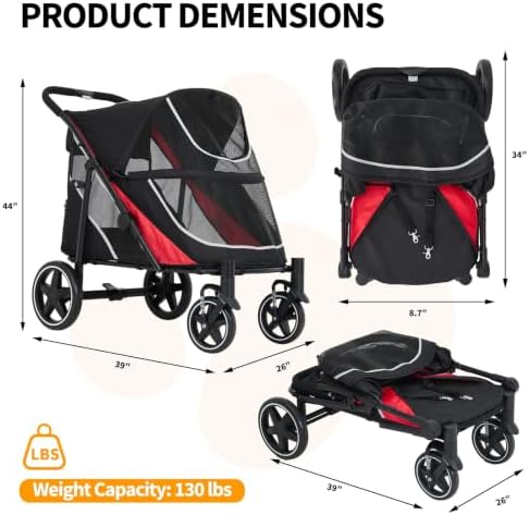 Large Dog Stroller for Big Dogs, 11in Heavy Duty Double Door Pet Cart