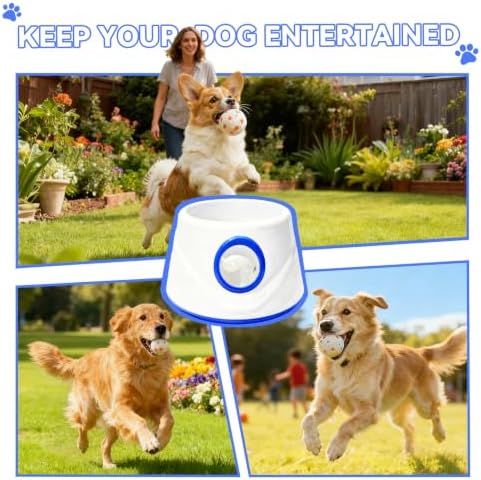 Automatic Ball Launcher for Dogs with 8 Balls - Adjustable Distance up to 50ft,Charger, Whistle & Storage Bag - Interactive Fetch Machine Toy for Indoor Outdoor Play, for Medium Large Breed Dogs