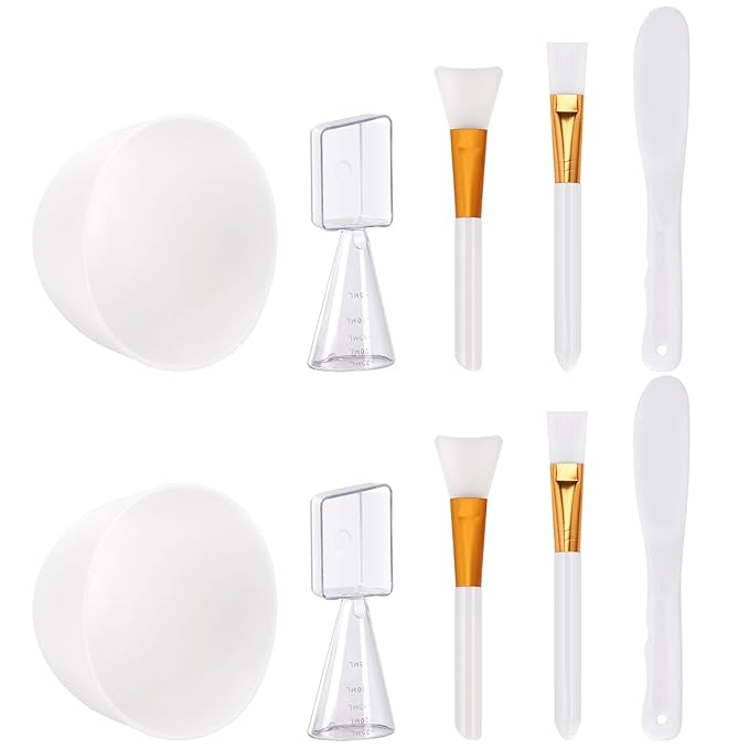 Tecbeauty Face Mask Mixing Bowl Set, 10 Pcs DIY Facemask Mixing Tool Kit with Silicone Facial Mask Bowl Brushes Stick Spatula Measuring Cup (White)