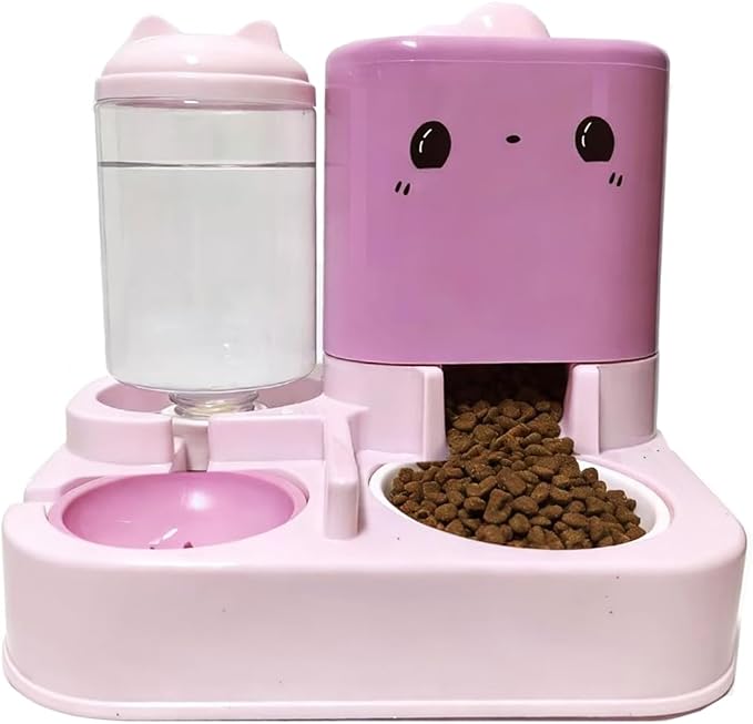 Pet Automatic Feeder Cat Dog Feeding Bowl Food Water Dispenser with Refillable Storage Container Large Capacity Rabbit Feeder Watering Bowls (Pink)