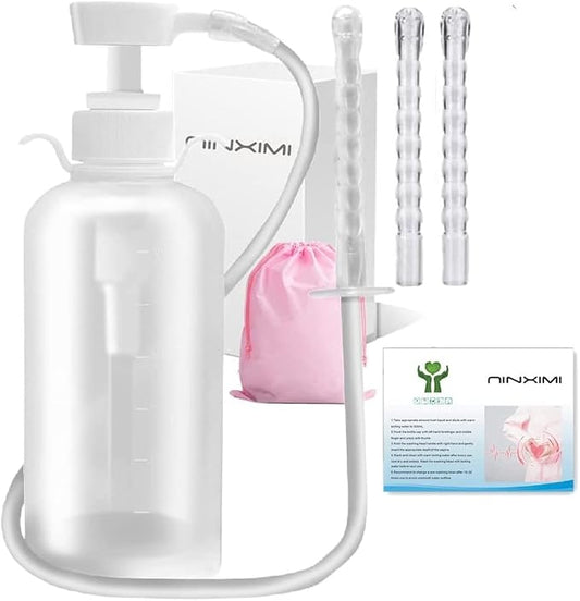 Vaginal Douche Enema Cleaner 300ml Reusable Manual Pressure Anal Vaginal Cleaning System Portable Kit White