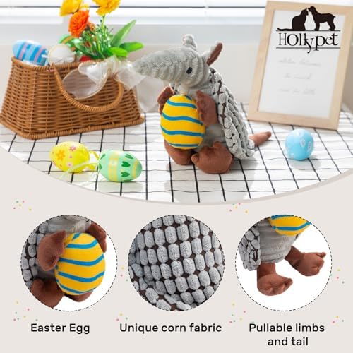 Hollypet Armadillo Squeaky Puppy Dog Toys for Small Medium Dogs, Yellow Egg