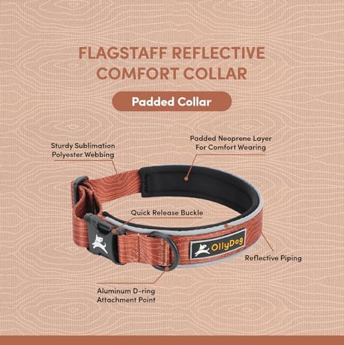 OllyDog Flagstaff Reflective Comfort Collar, Neoprene Padded Dog Collar, Reflective Trims for Night Runs, Extra Comfort for Active Dogs (Medium, Clay Woodgrain)