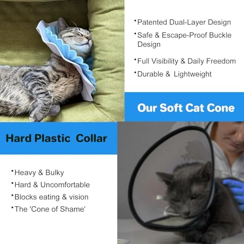 2 Pieces Soft Cat Cone Collar – Adjustable Lightweight Recovery E-Collar to Stop Licking, Scratching & Biting After Surgery, Comfortable Wound Healing Cone Alternative (Blue, S)