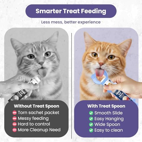 Lickable Cat Treat Spoon, Puree Squeeze Feeder, Silicone, Blue