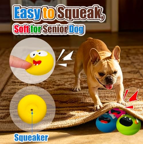 HOLYSTEED Latex Squeaky Dog Toys for Small Dogs, Mini Breed, 2.2" Flat Ball