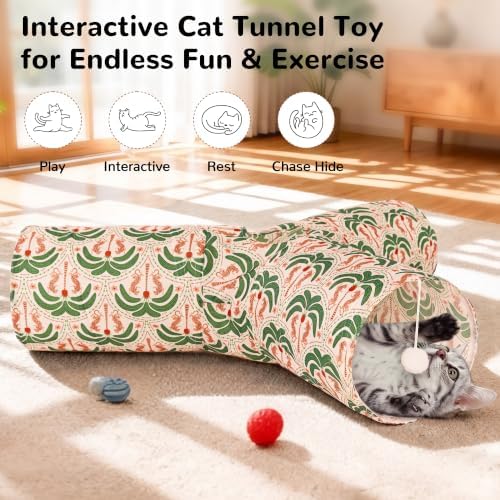 Tempcore Cat Tunnel, 3-Way Collapsible Toy, Large Size Khaki Coconut Tree