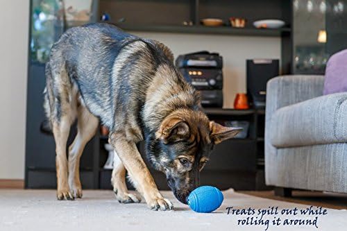Tricky Treat Rugby Ball: Dog Treat Dispenser - Awesome Anxiety Reliever and Boredom Breaker, Fun Fetch and Basic Puppy Training Toy (Large, Blue)