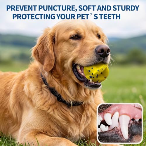 Interactive Dog Ball 2 Packs, Pet Toys Balls Bouncing Toy for Small Medium Large Dogs, Solid E-TPU, Active Rolling Puppy Toy for Exercise and Boredom Relief（Yellow + Blue）