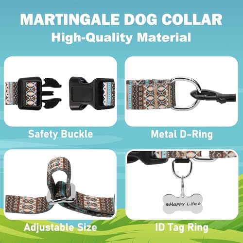 Martingale Dog Collar with Buckle Tribal Design Adjustable Escape Proof Pet Collars (Aztec, Medium)
