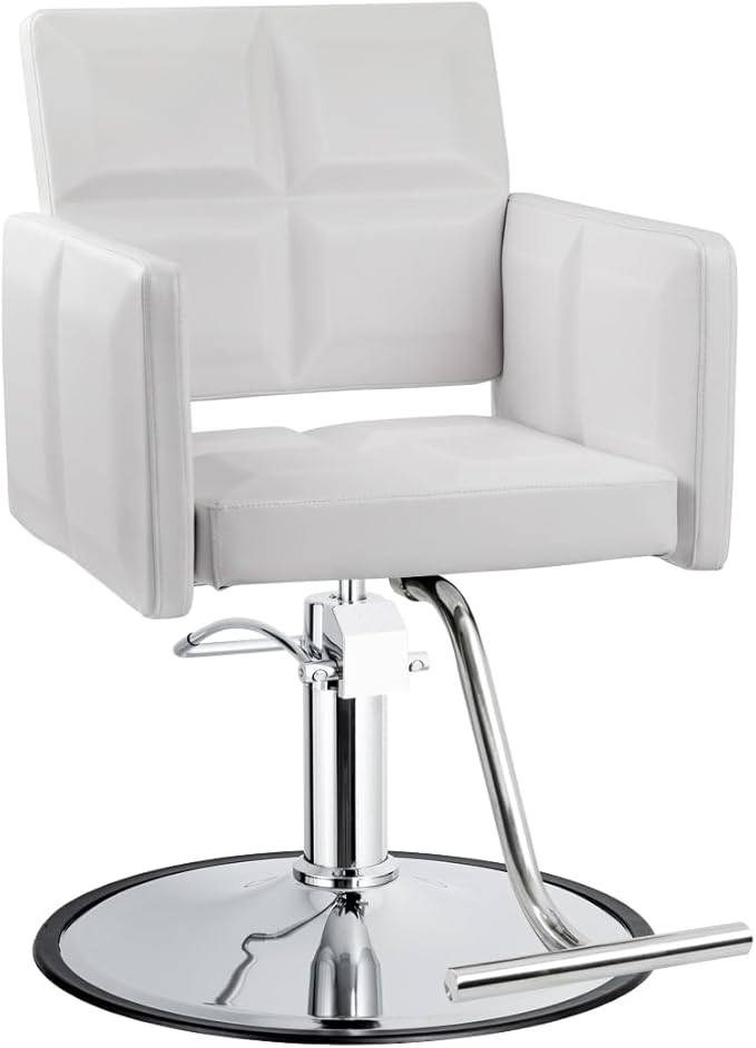 Aria Wide Salon Styling Chair in Alpine White, Round Chrome 360° Swivel Hydraulic Small Footprint | Minerva Beauty