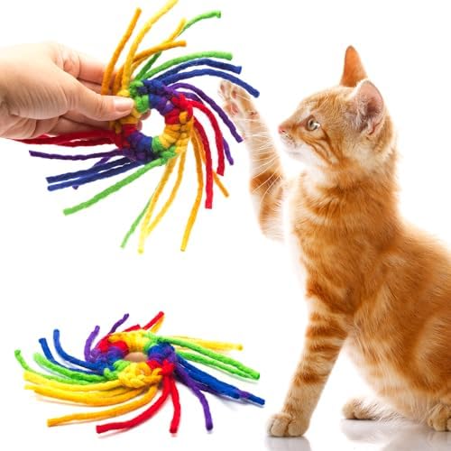 Glaciart One Wool Spider Cat Toy w/Catnip - Soft Fuzzy Enrichment 100% Natural Wool, Interactive Play Cat Toy Set - Safe for Pets, Non-AZO Colored Dyes