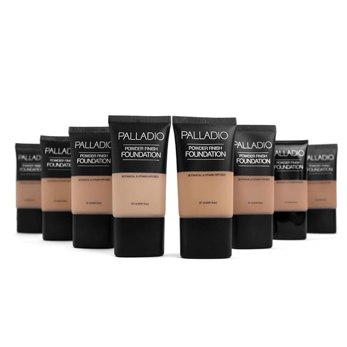 Palladio Powder Finish Liquid Foundation, Natural Matte Appearance, Reduces Fine Lines, Covers Large Pores, Hides Imperfections, All Day Wear, Sheer to Medium Coverage, In the Buff