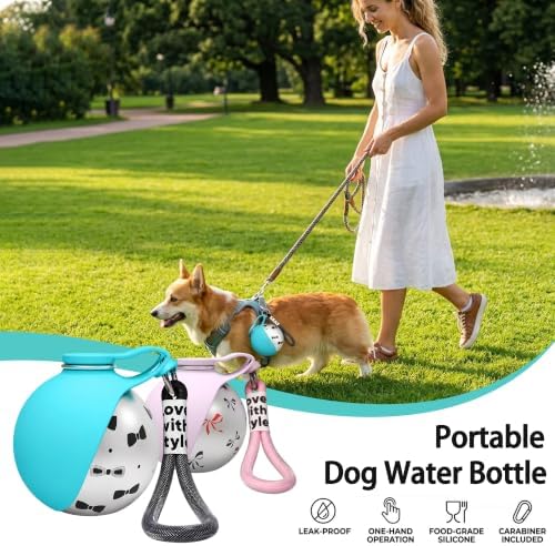 Portable Pet Water Bottle & Collapsible Dog Bowls, Spill Proof Water Dispenser, Cat Food Container & Dog Treat Holder, Small Size Pet Supplies Travel Accessories for Puppy (Blue)