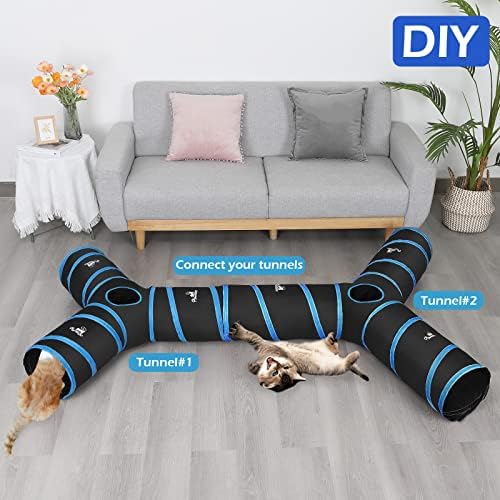 Pawaboo Cat Tunnel Tube 3-Way Tunnels, Blue, 25x53cm