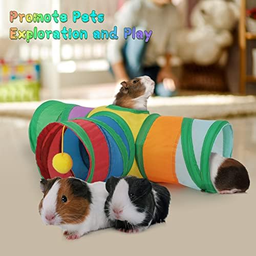 YUEPET Guinea Pig Tunnel, 3-Way Collapsible Play Tubes with Ball, Rainbow