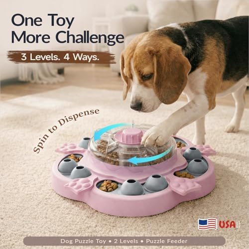KADTC 3-Level Dog Puzzle Toy, Spin to Release Treat Dispenser, Slow Feeder