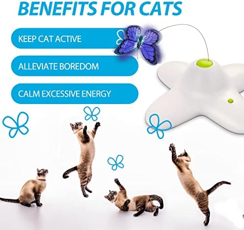 ALL FOR PAWS Interactive Cat Toy, Automatic Cat Toys with Butterfly for Indoor Cats, Electric Cat Teaser Wand Stimulating Kitty Toys Enrichment
