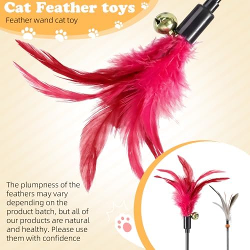 Leitee 15 Pcs Cat Feather Toy Wand Bulk Interactive Stick, Bright Color