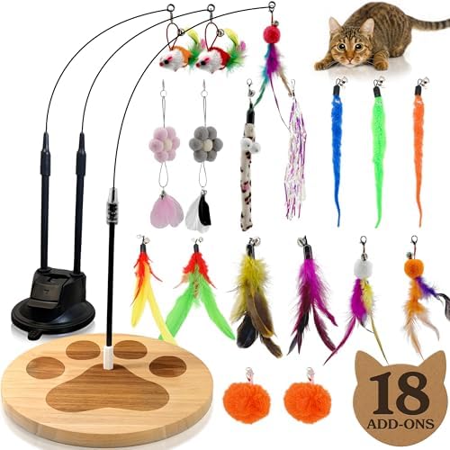 Cat Toys for Indoor Cats, Interactive Cat Toy Wand, Kitten Stuff, 18 Lures