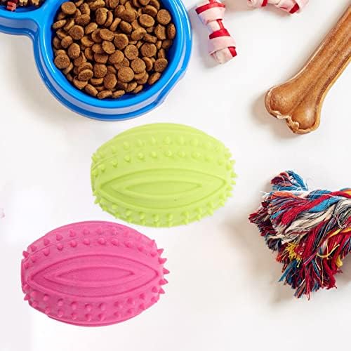 UEETEK Dog Rugby Ball Chew Toys : 4Pcs Interactive Dog Toys High Bounce Football for Puppy Teething Playing Training, 3.74x2.28x2.28 inch (Random Color)