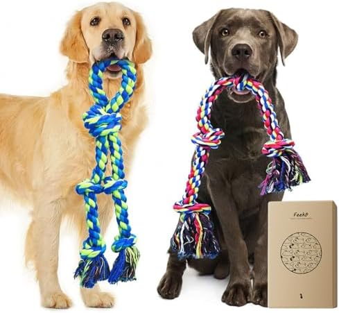 Feeko Heavy Duty Dog Rope Toys for Large Breed Aggressive Chewers, 2 Pack Indestructible Teeth Cleaning Tug of War Toy