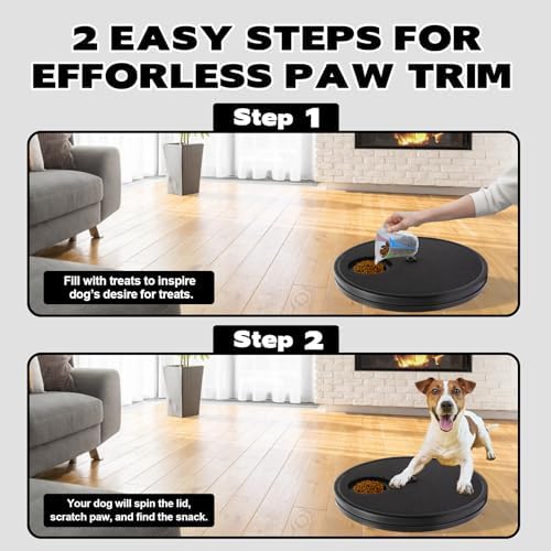 Rislobx Dog Nail Scratch Board, 3 in 1 Rotatable Round Dog Scratch Board with Food Storage Compartment Box Nail Grinder Claw Care, Stress-Free Pad (Black)