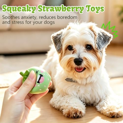 Squeaky Dog Toys Strawberry, 2 inch Latex Interactive Chew Toy for Teething Puppies Small/Tiny Dogs Breeds Entertainment