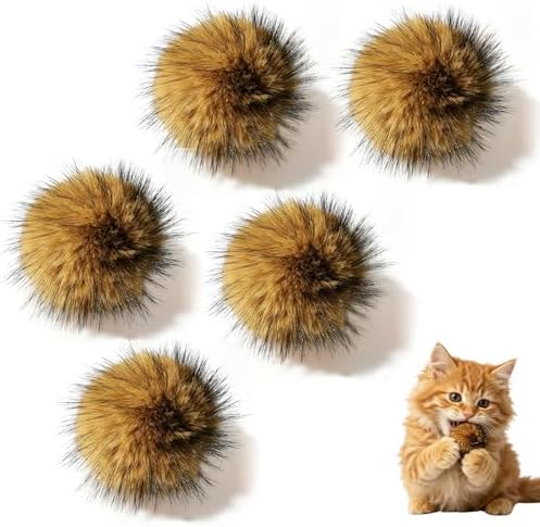 5PCS Cat Toy Faux Rabbit Fur Ball, Soft Fluffy Rabbit Fur Catnip Ball Cat Toys for Indoor Cats, Washable & Fun to Chase for Interactive Bonding