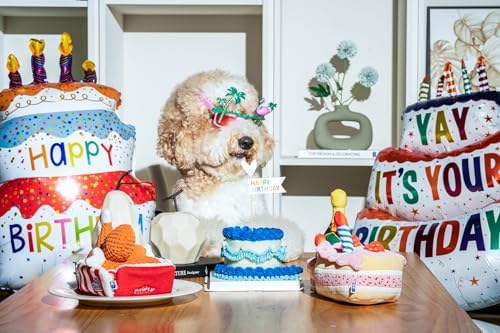PAWTY Birthday Bone Dog Toy - Funny Interactive Tug Rope Squeaky Dog Birthday Gift - Plush Pink Bone Toy for Small Medium Dogs - Dog Birthday Party Supplies