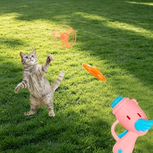 17 Pcs Cat Fetch Toy with Colorful Flying Propellers Set, Additional Flying Discs for Outdoor & Indoor Pet Chasing Training Hunting, Interactive Cat Propeller Toy(Wing Pink + Blue)