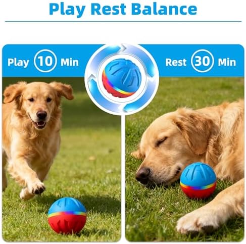 Casfuy Durable Motion Activated 2 Speed Interactive Ball Dog Toy with Remote & LED Light, Blue