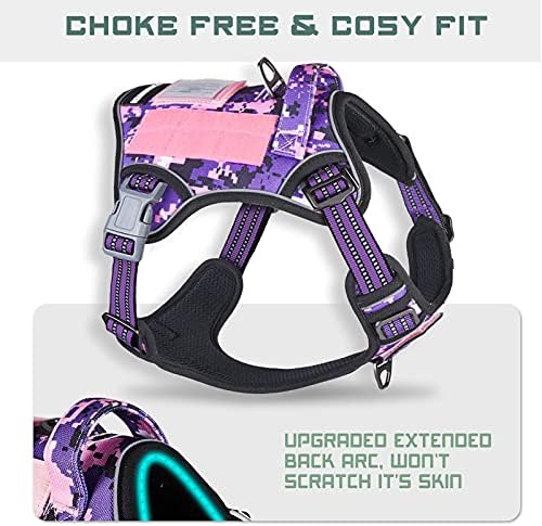 BUMBIN Tactical Pet Walking Harness with Handle for Medium Dogs, Adjustable, Famous TIK Tok Fit Smart Reflective No Pull Vest for Training, Purple M