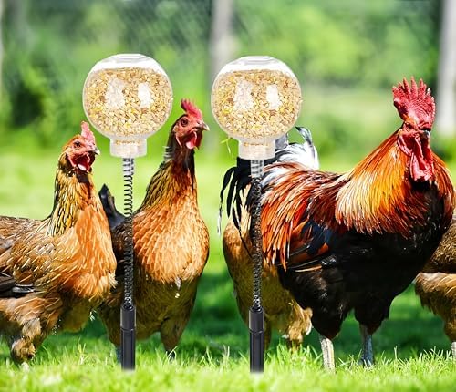 2Pcs Chicken Peck Toys, Chicken Enrichment Toys with Swing Feeder, Interactive Slow Feed Release Toy for Your Flock, Chick Treat Dispensers for Hens Poultry Duck Birds Parrots