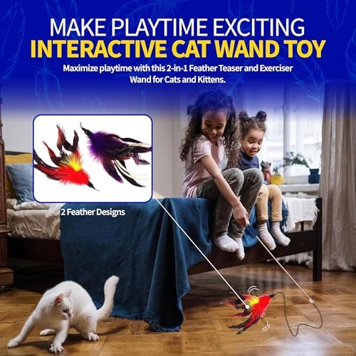 Pet Fit For Life Cat Feather Interactive Wand Toy Set, Red & Purple - 2pack