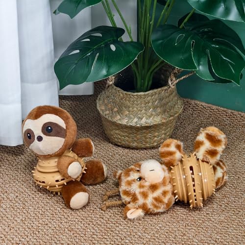 8.46 Inch Giraffe Squeaky Dog Toy with Rubber Treat Dispenser, Plush Chew Toy for Puppy Teething, Interactive Puzzle Toy for Small Medium Large Dogs