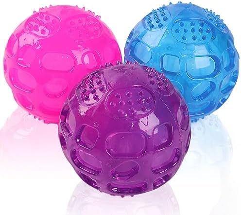 3'' Squeaky Dog Toy Balls for Lagre Medium Breed, Indestructible Dog Balls for Playing, Fetching & Retrieving, Durable Aggressive Chewers, 3 PCS Pink+Purple+Blue