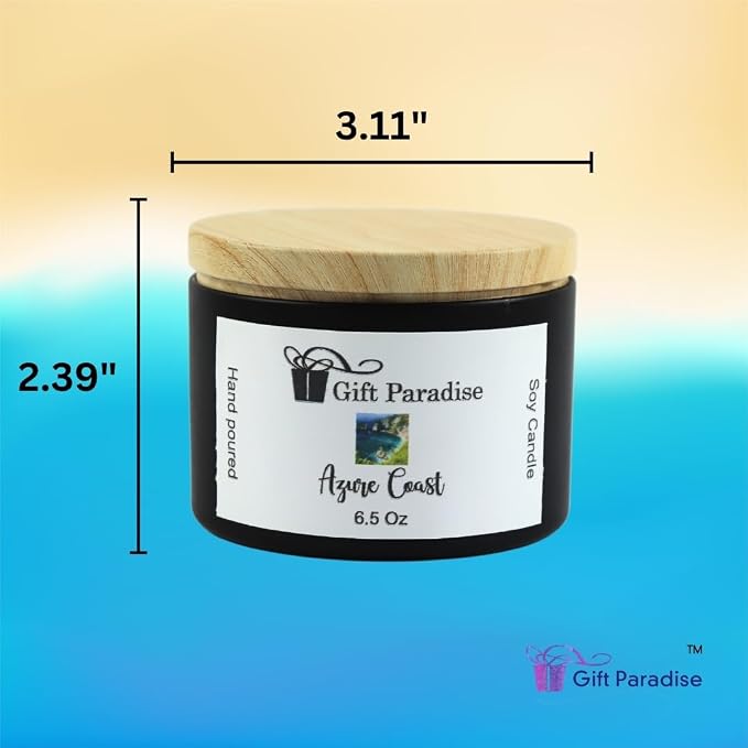 Azure Coast Scented Soy Candle – 6.5 oz Black Metal Tin – Clean Coastal Fragrance – Natural Soy Wax & Cotton Wick – Non-Toxic, Long-Lasting Burn – Modern Home Candle