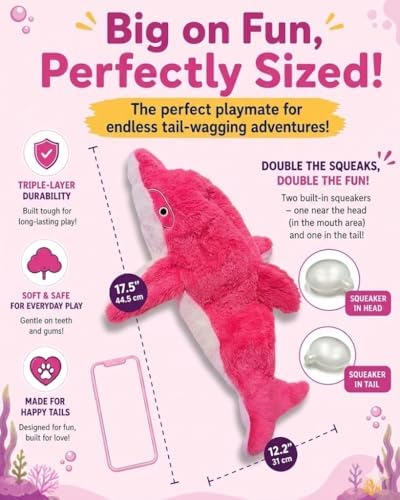 Crinkle Dog Toy – No stuffing Squeaky Dog Toy for Small Medium & Large Breeds, Interactive Tough Toy Set - Ideal for Chewing Teething & Fetch Durable Pet-Safe Materials - Soft Pink/Purple Plush, Large