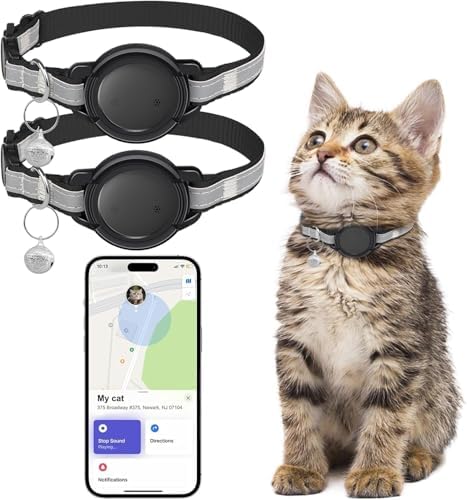 GPS Cat Tracker Collar, iOS‑Only Smart Pet Activity Tracker, 2 Pack | Cat GPS Tracker Collar, iOS Only, No Monthly Fee, Real‑Time Location, IP68, 10+ Mo Battery, Reflective Nylon, Global Tracking
