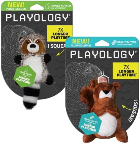 Playology Plush Raccoon and Squirrel Chew Toys - Small, Mixed Scent, 2-Pack