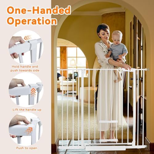 41 Inch Tall Baby Gate with Small Cat Door, Adjustable Auto Close Dog Gate Easy Walk Thru Pet Door for Stairs, Doorway, House (White, 29.52"-49.21")