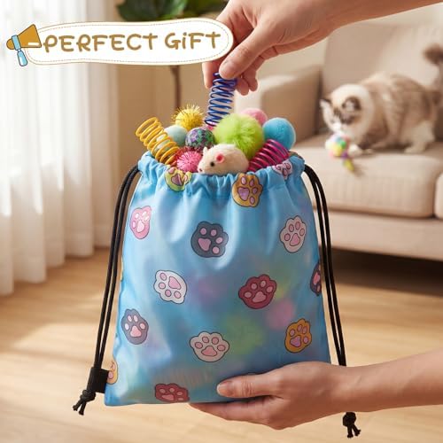 Leitee 100 Pcs Cat Toys Variety Pack with 1 Gift Storage Bag, Interactive Cat Play Assortment Set for Indoor Kitten, Colorful Springs, Mouse Toys, Chew Ropes, Balls, Bells & Sisal Ball(Ball Toy)