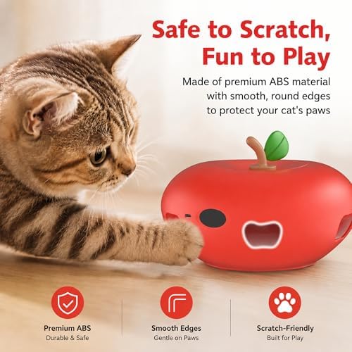 Cat Toys, Rechargeable Interactive Kitten Toys, Smart Sensor Automatic Feather Toy with 6 Random Holes, Quiet USB Powered Pop-Up Kitten Toy Simulates Hunting for Indoor Cats, Red