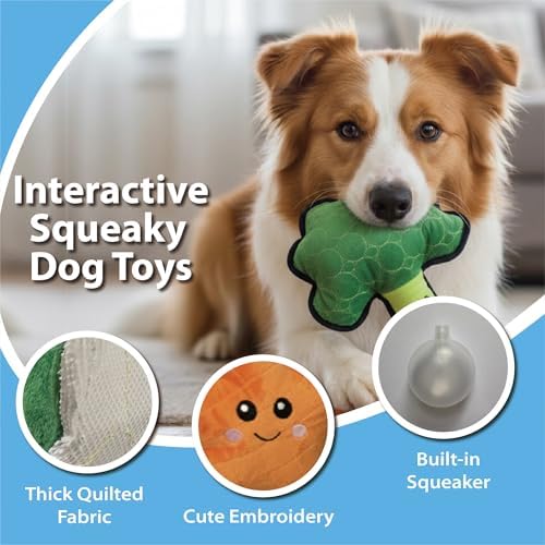 Durable Plush Dog Toys, 2 Pack Pet Squeaky Chew Toys, Double Layer Reinforced Interactive Pet Toys for Aggressive Chewers, Tough Toys for Medium and Large Dogs (Orange Starfish+Green Broccoli)