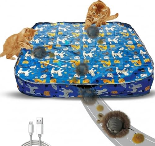 Interactive Cat Toys Fast Rolling Ball in Pouch for Bored Indoor Adult Cats, Automatic Motion Activated Ball; Hide and Seek Game for Exercise Kicker, Cat's Gift, Rechargeable Kitten Toys