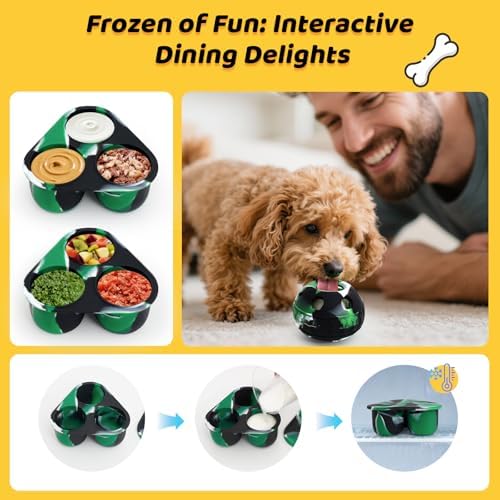IFOYO Frozen Treat Dog Toy Ball for Small to Medium Dogs Silicone Enrichment Dog Toys to Keep Them Busy Reduce Anxiety Puzzle Treat Dispensing Dog Toy for Slow Food Training (Camouflage Green)