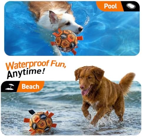 QDAN Halloween Dog Toys, Soccer Balls with Straps, 8 Inch Interactive Toys | Large Dog Herding Balls for Tug of War, Durable Ropes Toys for 30-90 lbs Dogs, Outside Training Chase Toy, Puppy Birthday