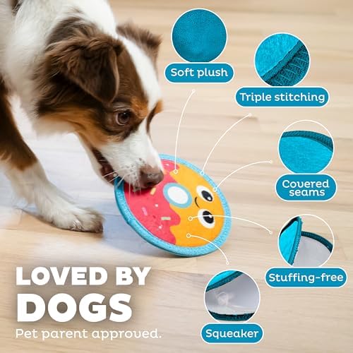 Outward Hound Tough Skinz Durable Chew Plush Squeaky Dog Toy, Donut, 5.1"