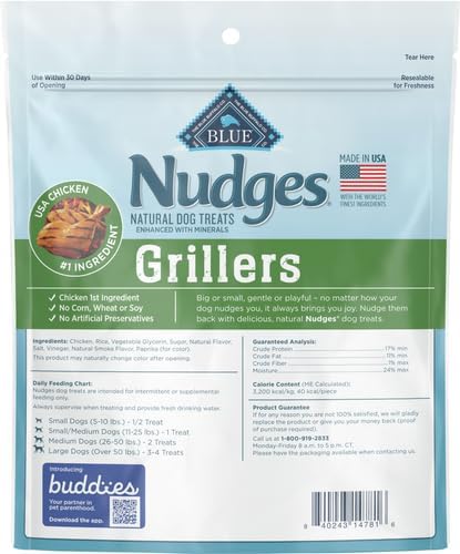 Blue Buffalo Nudges Grillers Natural Dog Treats, Made in the USA with Real Chicken, 16-oz Bag (Pack of 5)